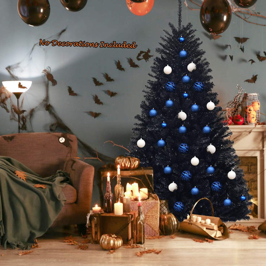 7.5Ft Unlit Black Christmas Tree, Artificial Halloween Tree with 1258 Branch Tips, Metal Stand, Xmas Full Tree for Indoor Holiday Carnival Party
