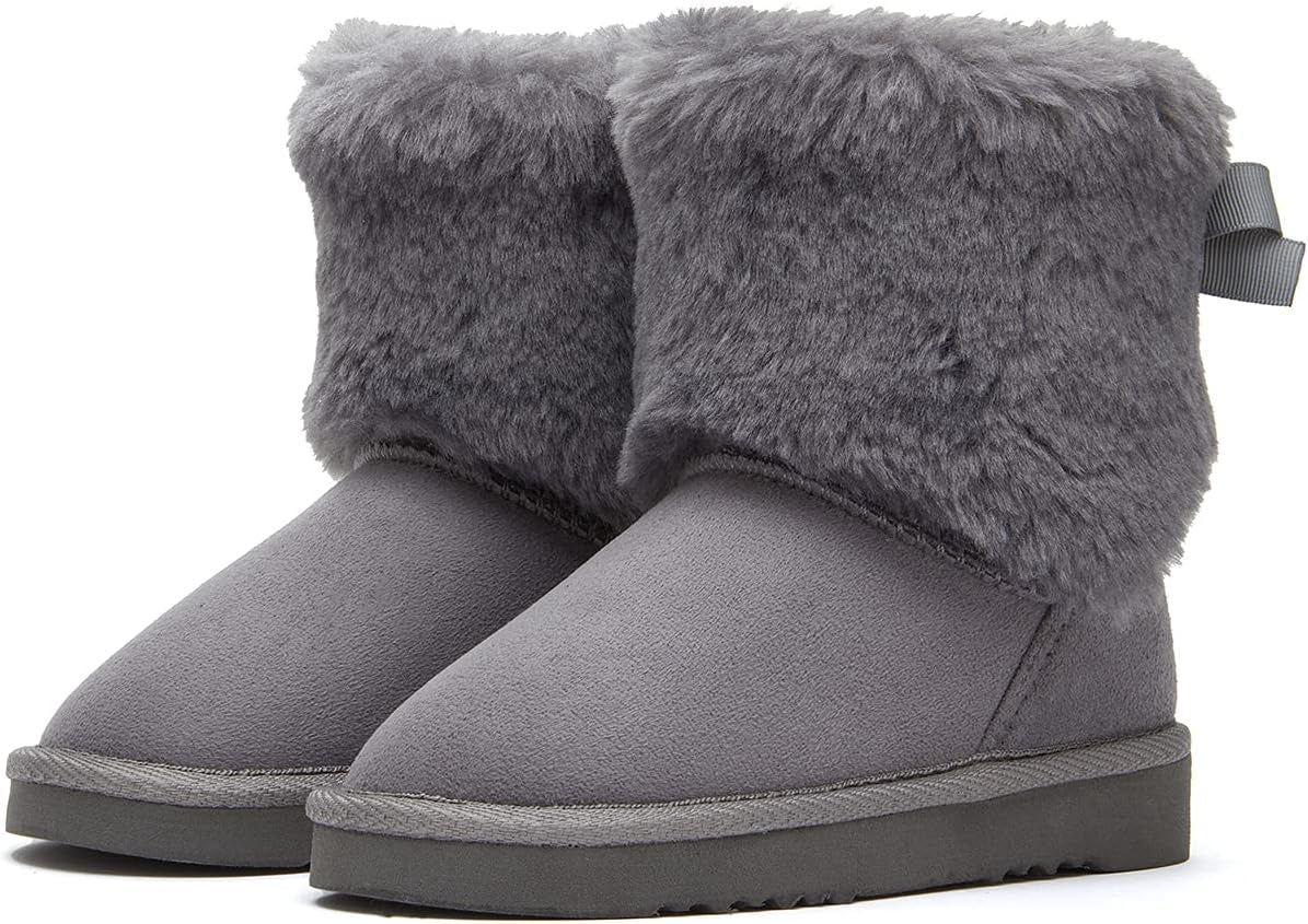 Girls Toddler Little Kid Warm Fur Winter Ankle Flat Snow Boot(8 Toddler, Fur Grey)
