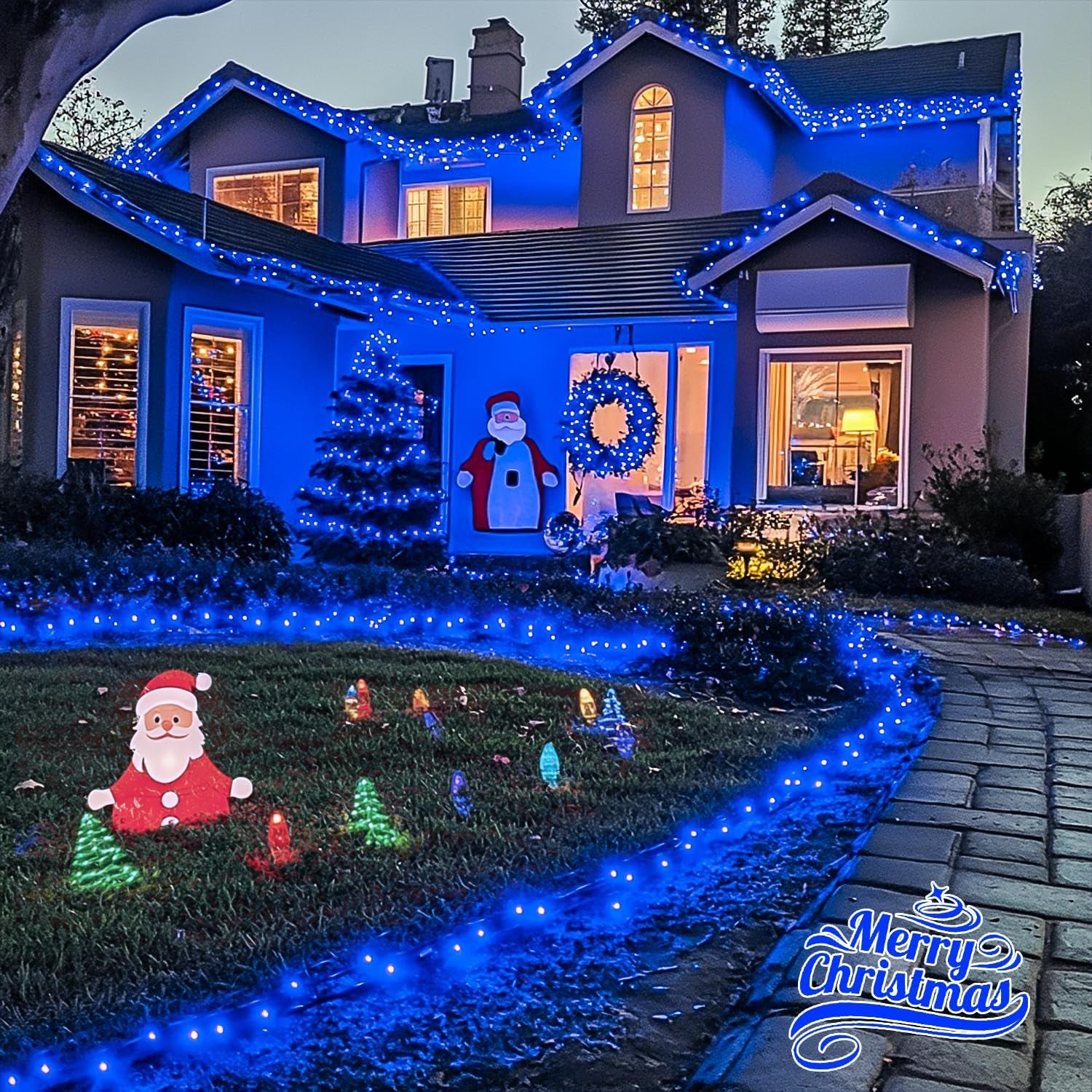 2 Pack Blue Solar Christmas Lights, Total 400 LED 151FT Solar String Lights Outdoor Waterproof, 8 Modes Blue Christmas String Light for outside Garden Party Patio Tree Decorations