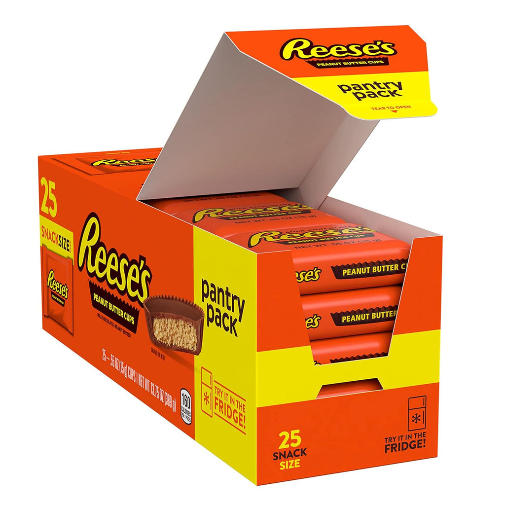 Milk Chocolate Snack Size Peanut Butter Cups, Candy Pantry Pack, Halloween Candy, 13.75 Oz (25 Pieces)
