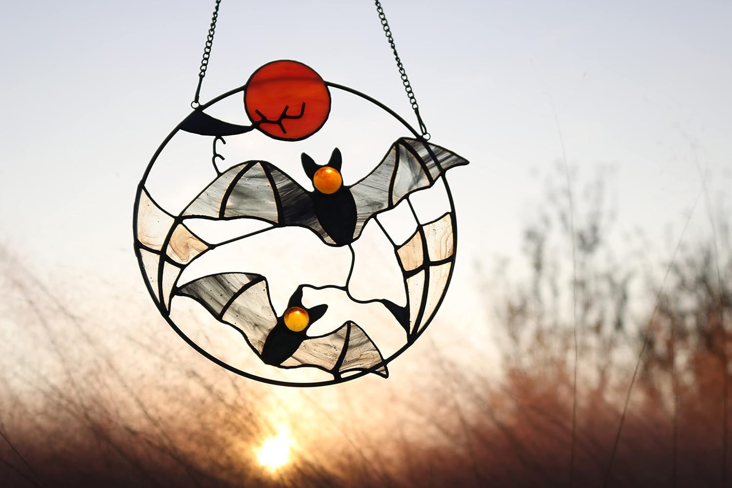 Halloween Bats Decor Stained Glass Window Hangings,Bat Stained Glass Suncatcher for Window,Halloween Party Decoration for Home Livingroom Bedroom