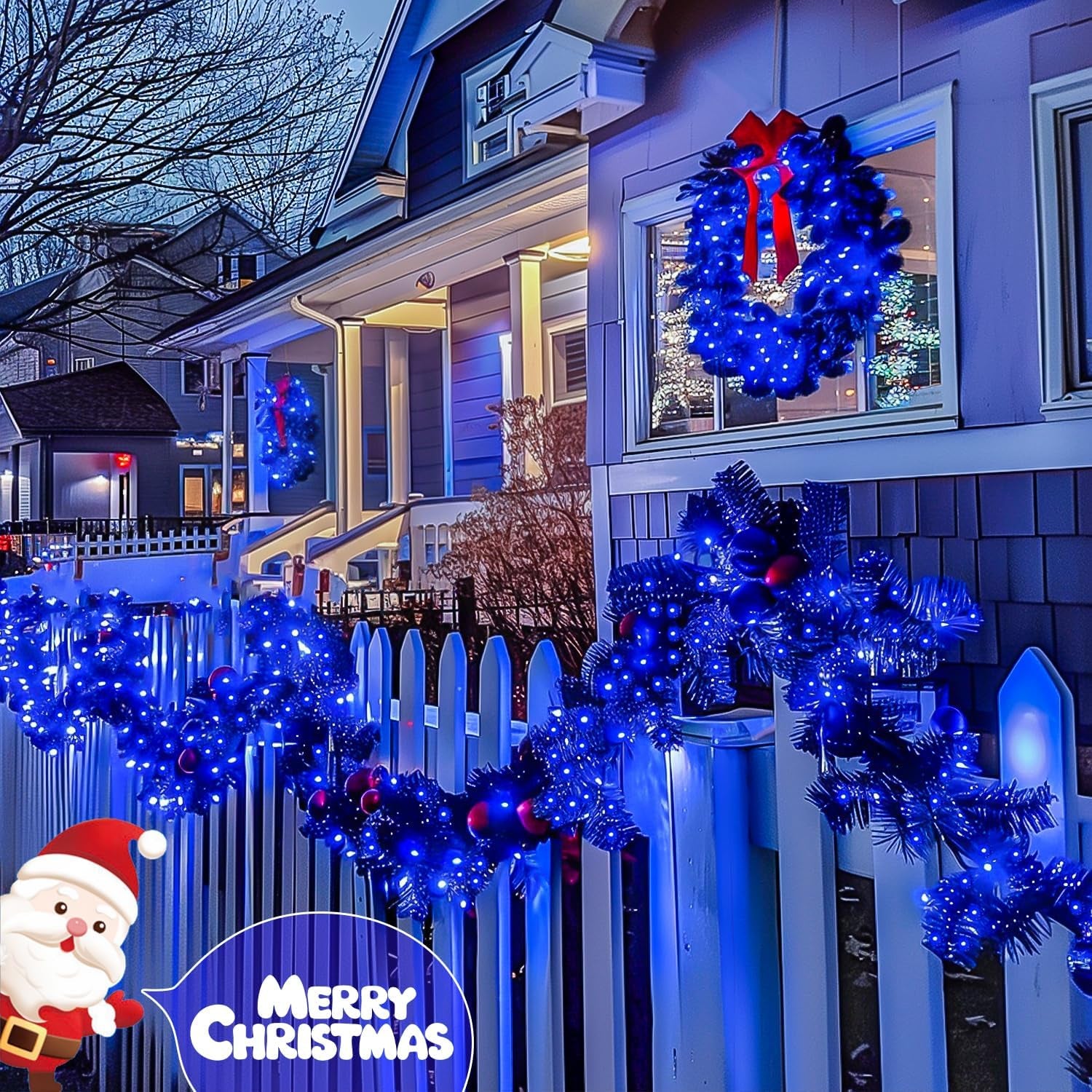 2 Pack Blue Solar Christmas Lights, Total 400 LED 151FT Solar String Lights Outdoor Waterproof, 8 Modes Blue Christmas String Light for outside Garden Party Patio Tree Decorations