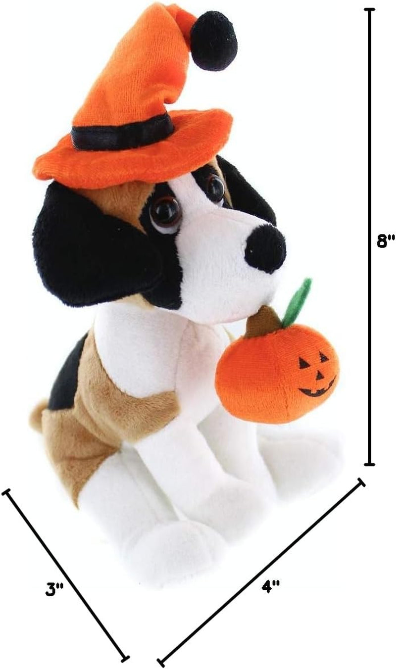 Halloween Pawpals 8 Inches Puppy Dog Plush Stuffed Toy Comes with Hat and Halloween Jack O Lantern - Pumpkin for Kids on This Holiday (Beagle)