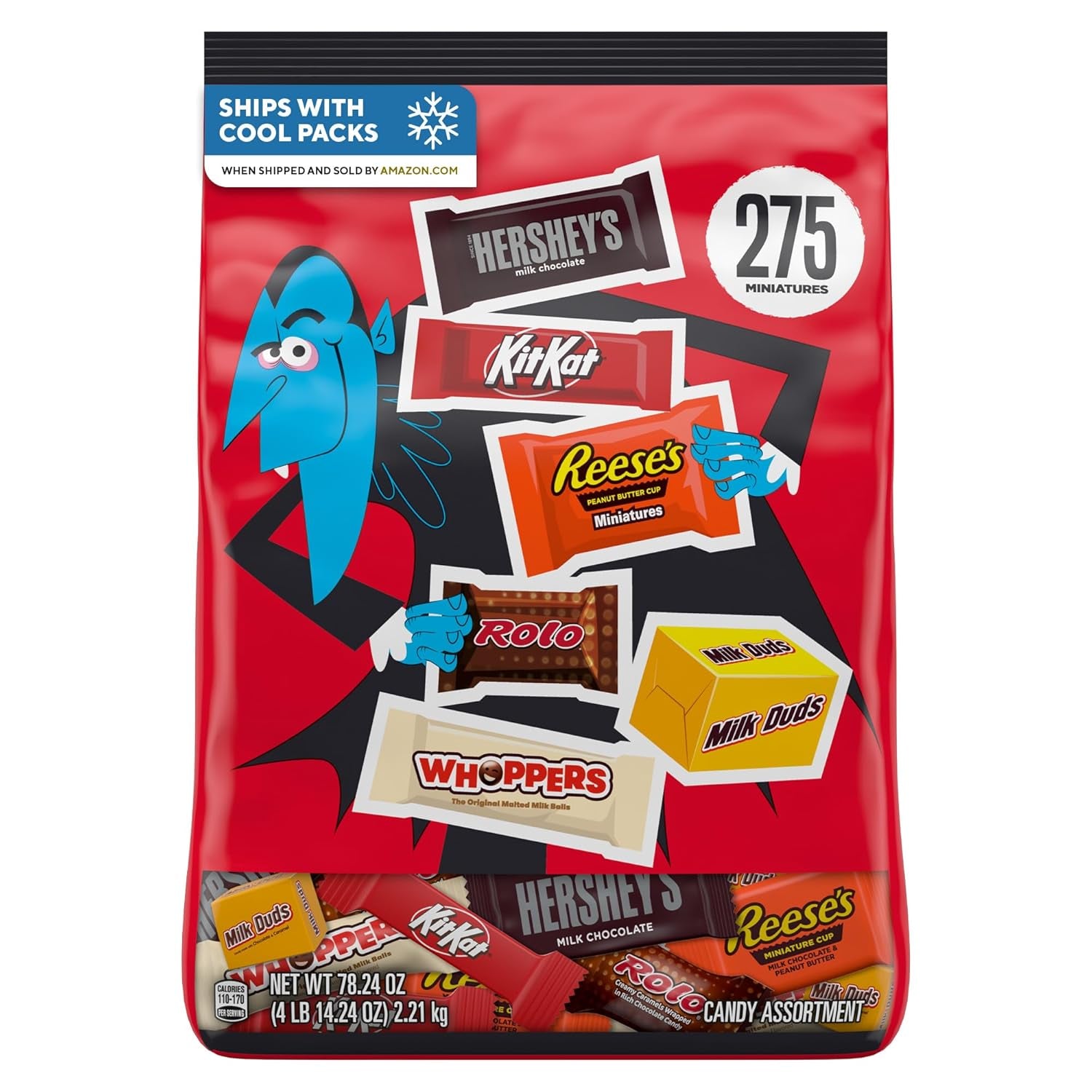 Hershey Miniatures Assorted Flavored, Halloween Candy Bulk Bag, 78.24 Oz (275 Pieces)
