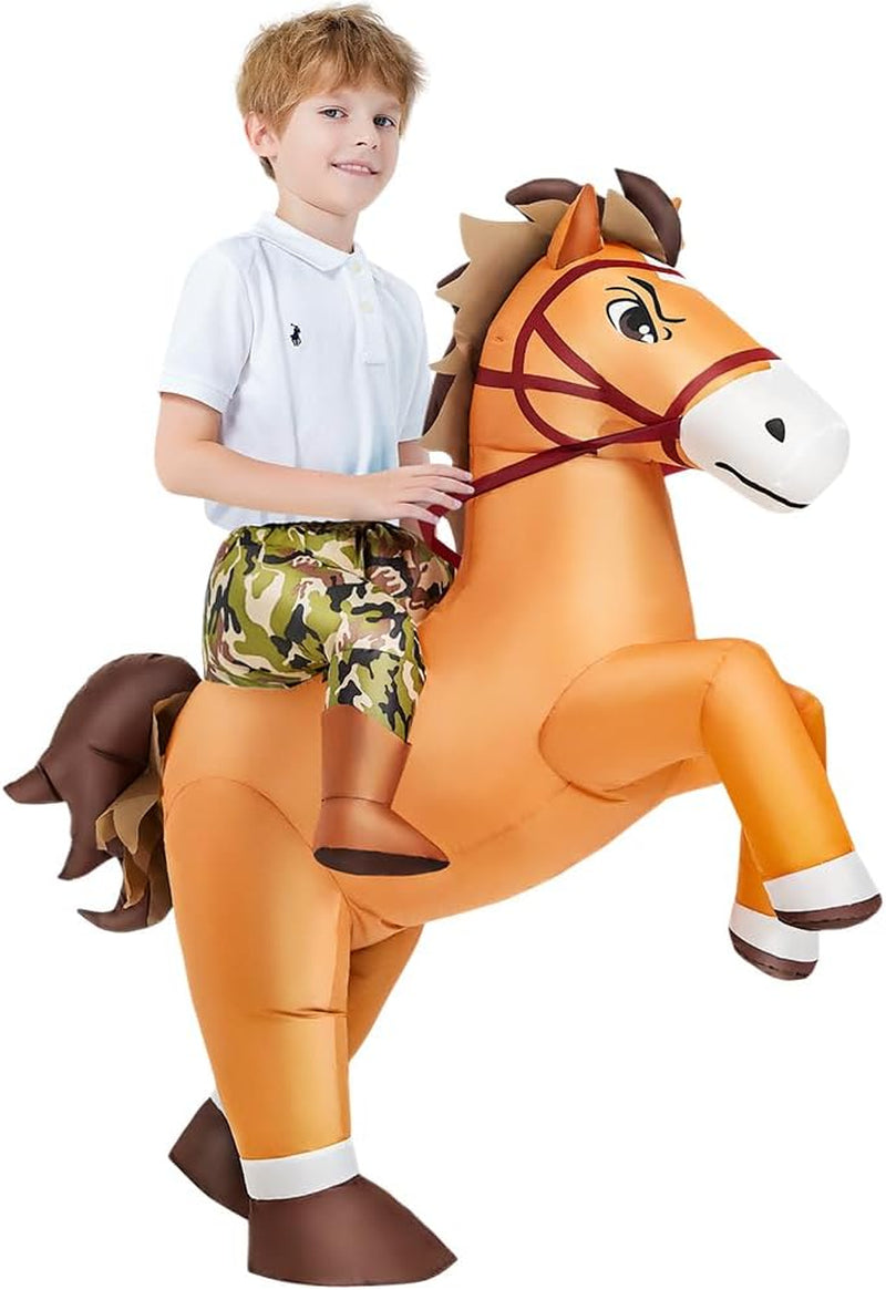 Inflatable Horse Costume Kids Halloween Riding Cowboy Cowgirl Costume Funny Blow up Horse Suits for Boys Girls Cosplay Party
