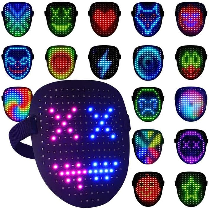LED Face Mask with Gesture Control – Rechargeable Light up Halloween Masks Costume for Adults & Kids, Glowing Transformable Cosplay Mask for Parties, Christmas, Concerts