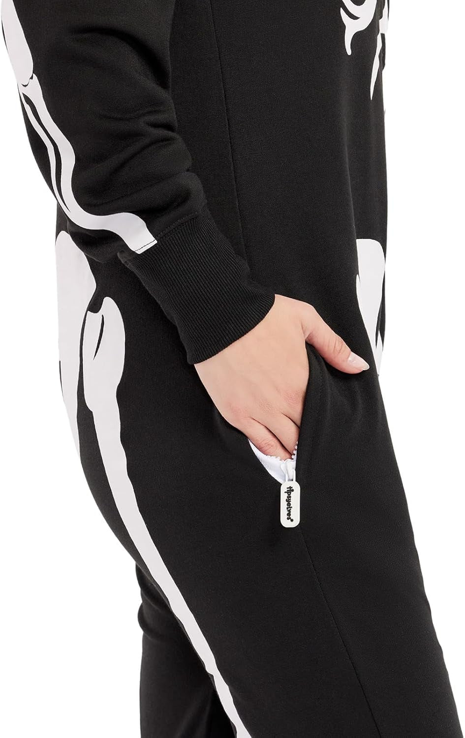 Halloween Skeleton Costume for Women - Comfy Easy Adult Onesie Jumpsuit - Front and Back Print with Zip up Mask
