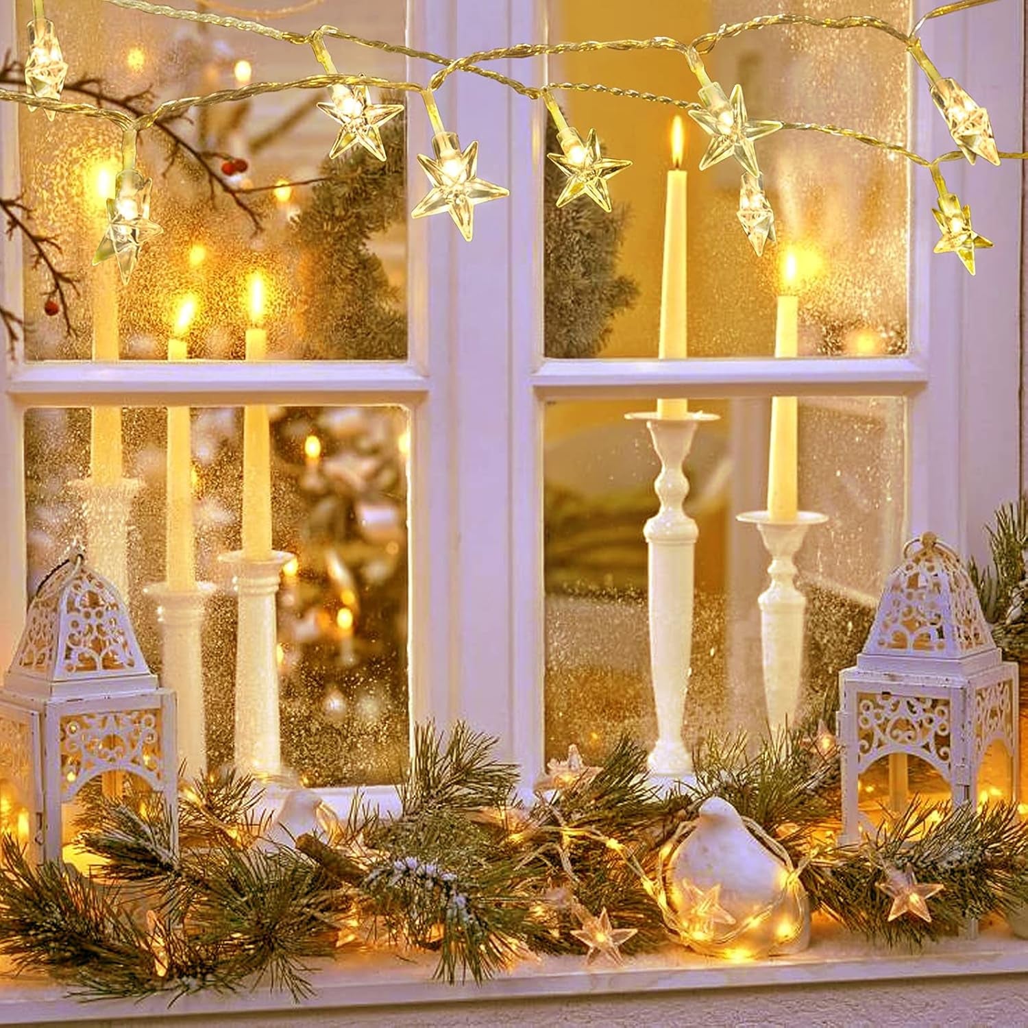 Warm White Christmas Lights, 33Ft 100 LED Star String Lights