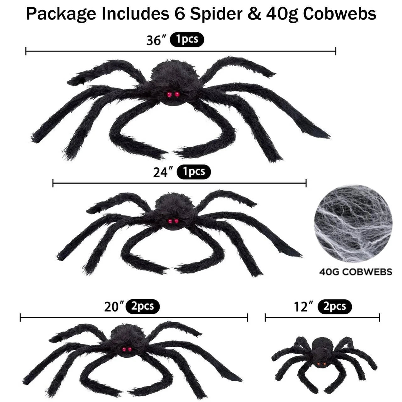 Halloween Spider Decorations, 7 Pack Scary Spider Props Cobwebs Halloween Outdoor Indoor Party Yard Decor