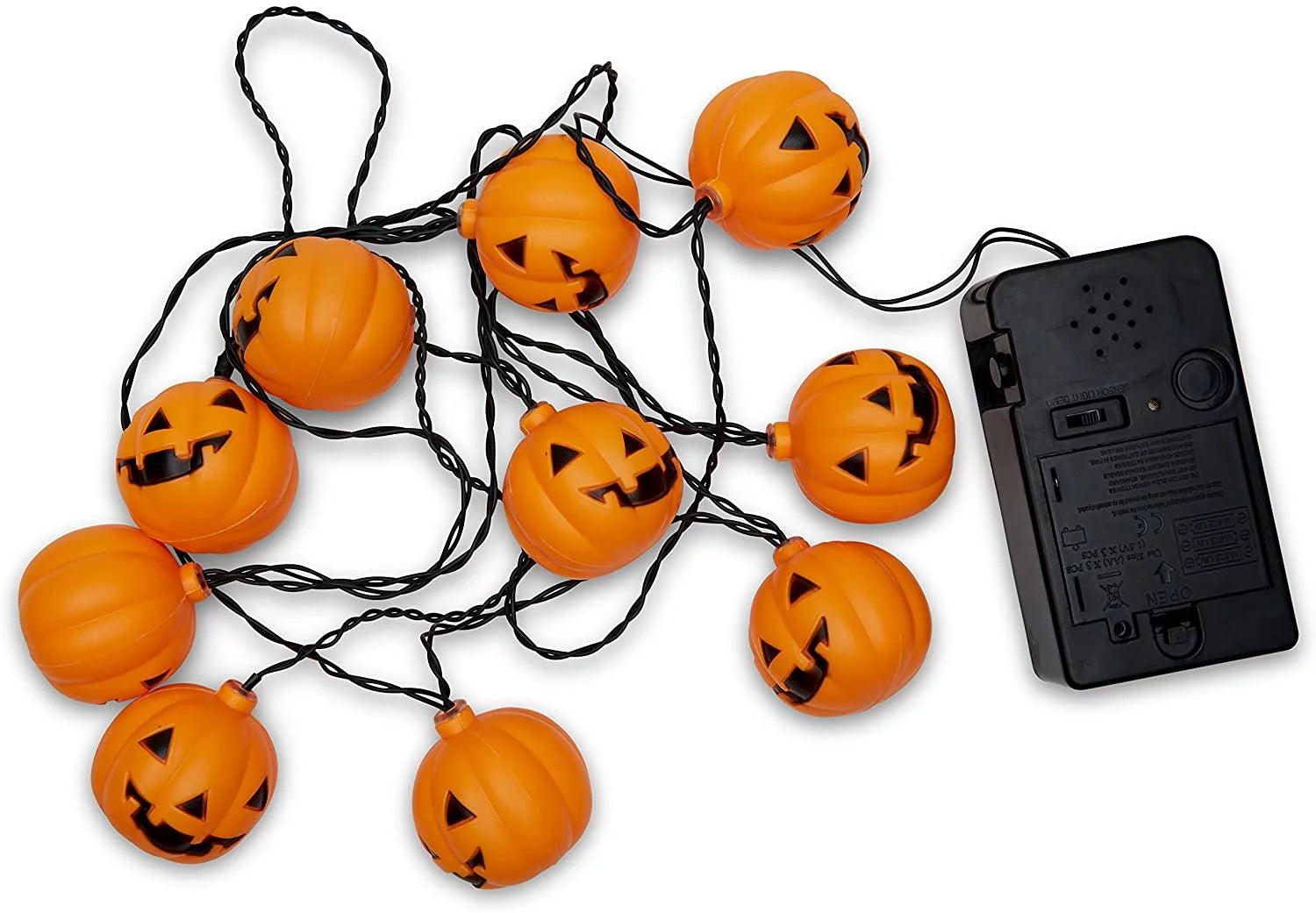 Halloween String Lights, 10 Big 3 Inch Battery Powered Jack O Lantern Blinking Lights with Motion Sensor and Halloween Music, Halloween Decorations. (Pumpkin)