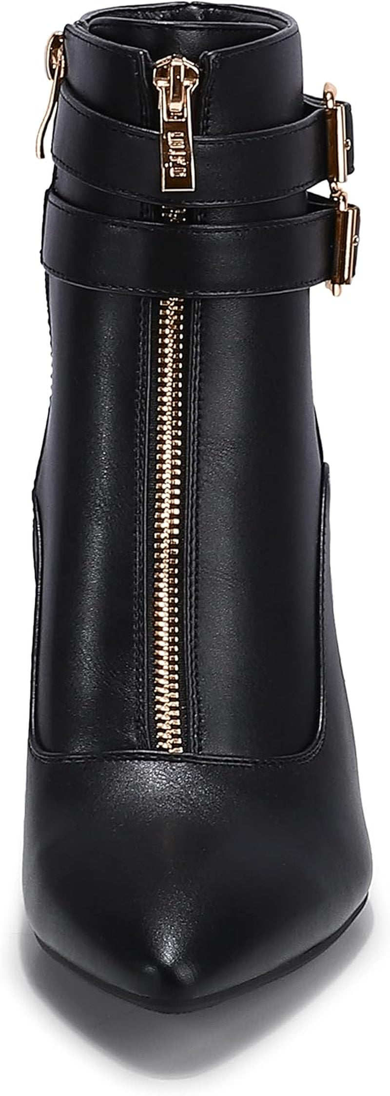 Women'S Pointed Toe Metal Buckle Two Strap Ankle Booties Side Zipper Kitten Heel Dress Classic Short Boots