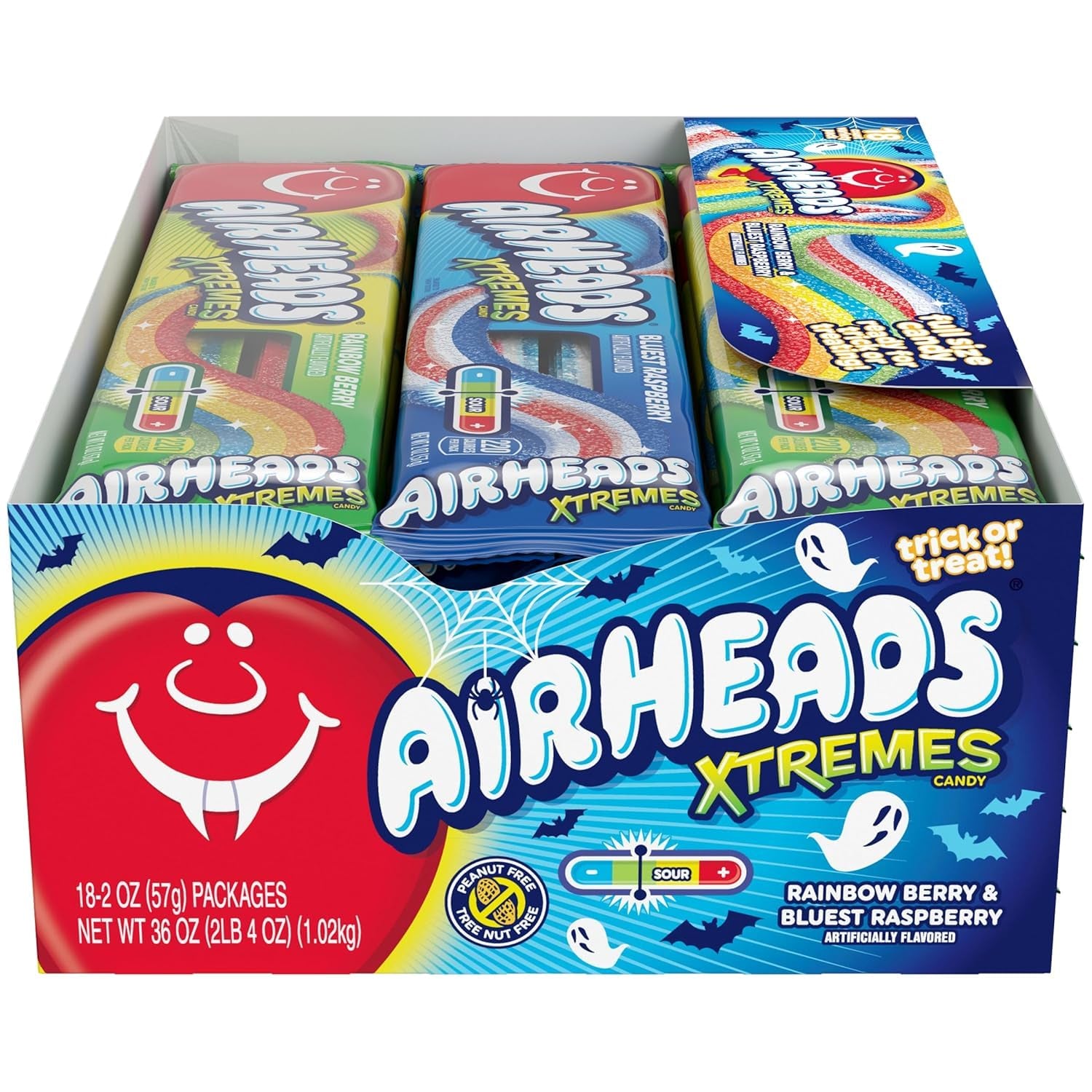Xtremes Belts, Halloween Trick or Treat Pack, Rainbow Berry and Bluest Raspberry Flavors, Assorted Multipack, 2Oz (Pack of 18)