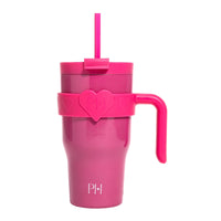 20 oz Double-Wall Insulated Tumbler, Includes 2-in-1 Lid & Removable Straw, Removable Heart-Detail Handle, Hot Pink