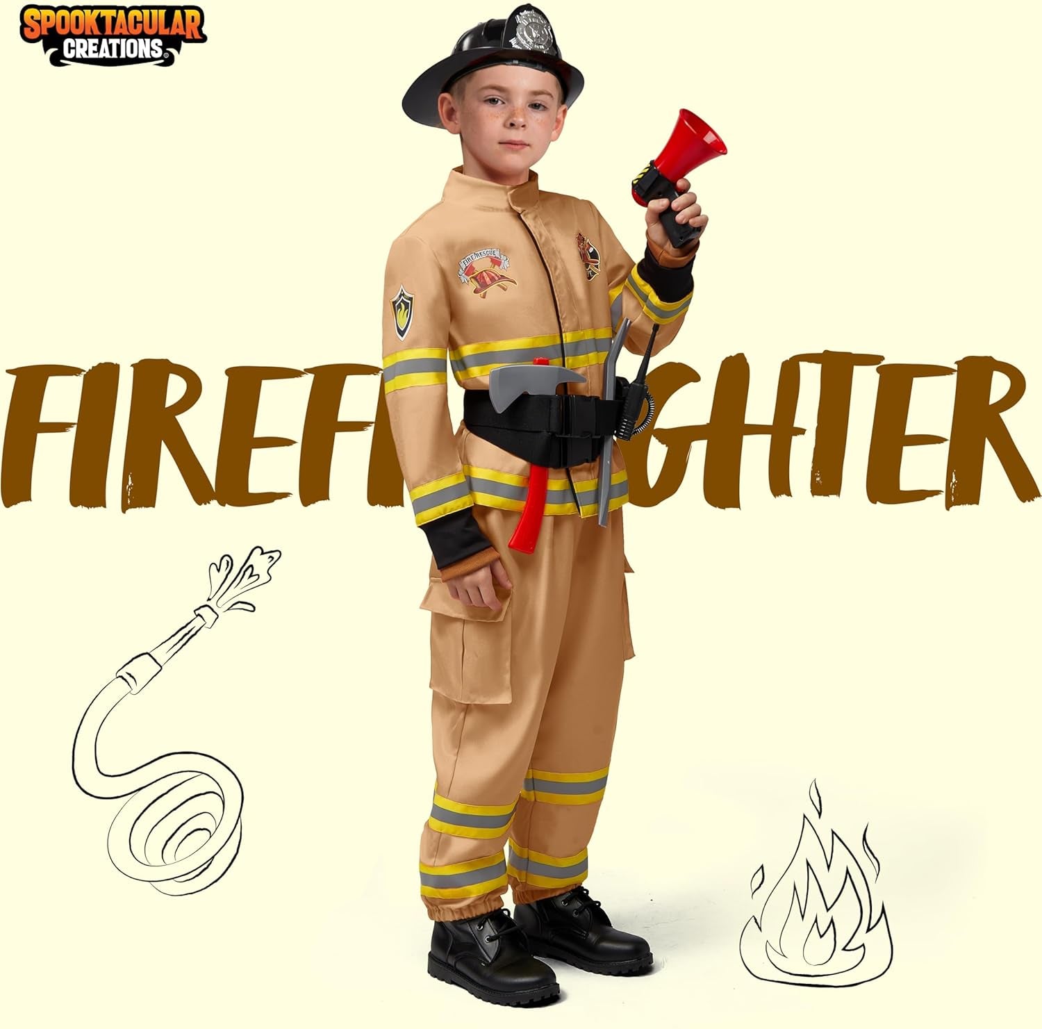Halloween Firefighter Costume for Kids, Boys Fireman Costume Set, Firefighter Accessories for Cosplay