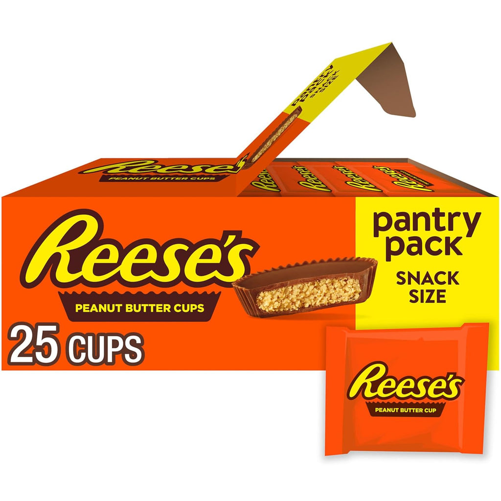 Milk Chocolate Snack Size Peanut Butter Cups, Candy Pantry Pack, Halloween Candy, 13.75 Oz (25 Pieces)