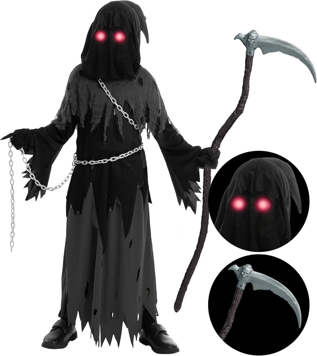 Glowing Eyes Grim Reaper Costume for Kids, Halloween Costume for Boys, Halloween, Dress-Up Party