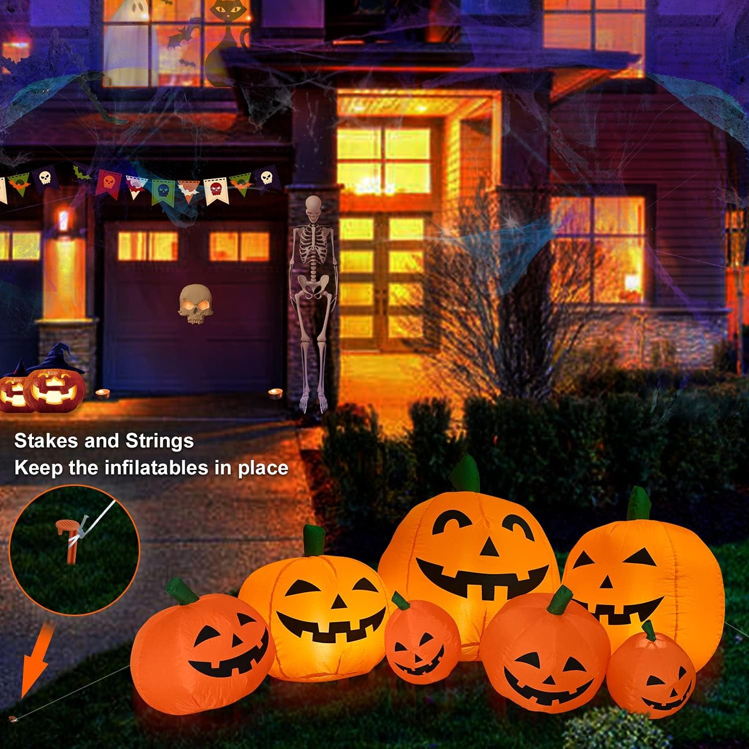 Halloween Inflatables 8FT Long Inflatable Pumpkins with Built-In Leds - Outdoor Yard Decorations for Harvest and Halloween Party, Garden, Lawn - Fun Halloween Decors Harvest Giant Pumpkins