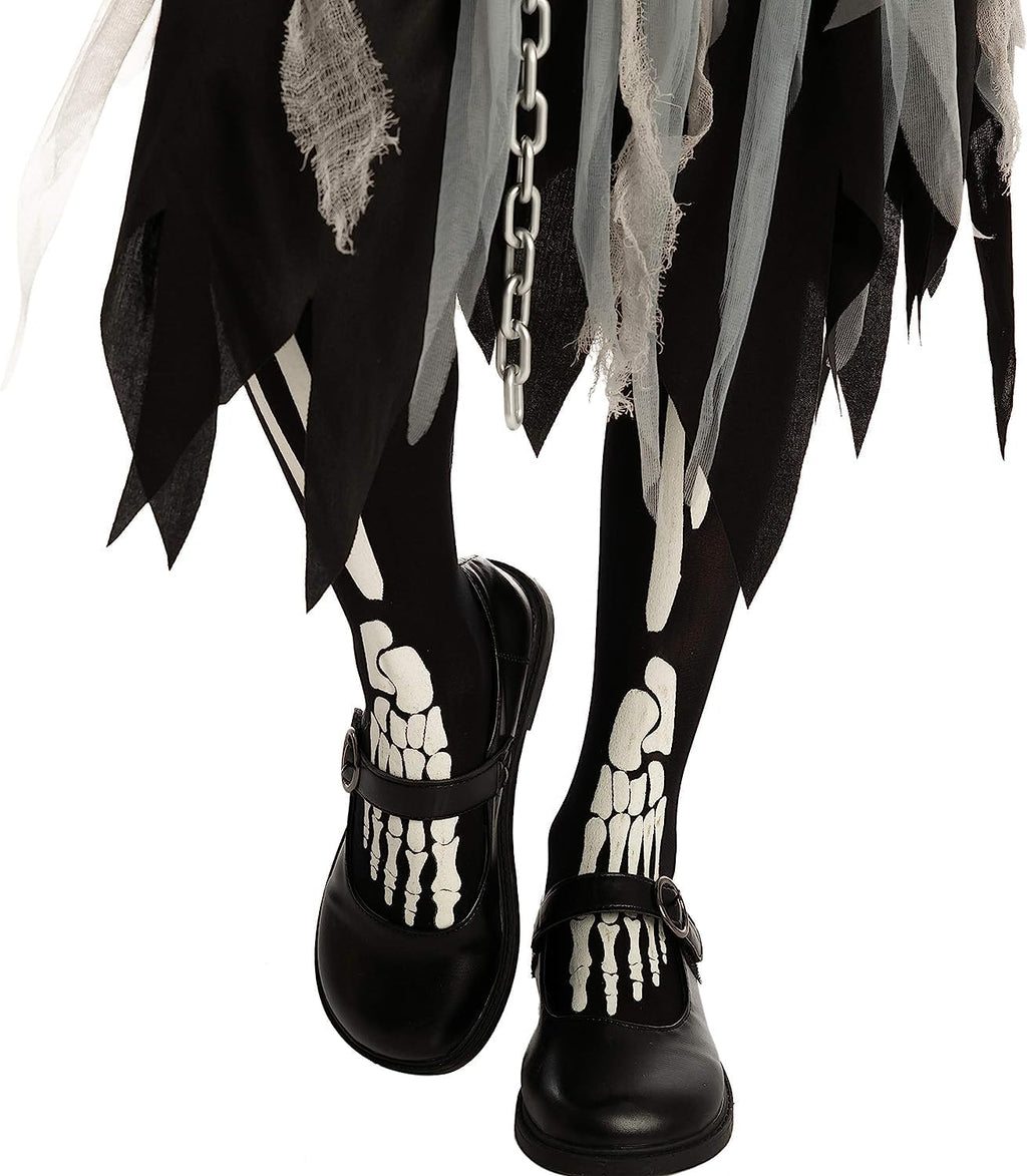 Girl Grim Reaper Costume with Gloves and Tights Glow in the Dark, Scary Halloween Costume