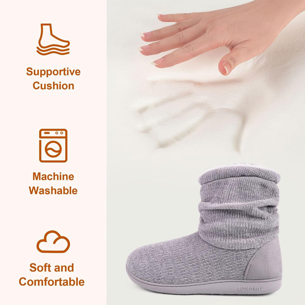 Women'S Chenille Knit Bootie Slippers Cute Warm Plush Fleece Memory Foam House Shoes Indoor Outdoor
