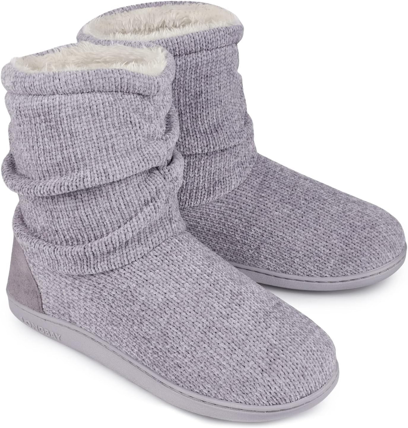 Women'S Chenille Knit Bootie Slippers Cute Warm Plush Fleece Memory Foam House Shoes Indoor Outdoor