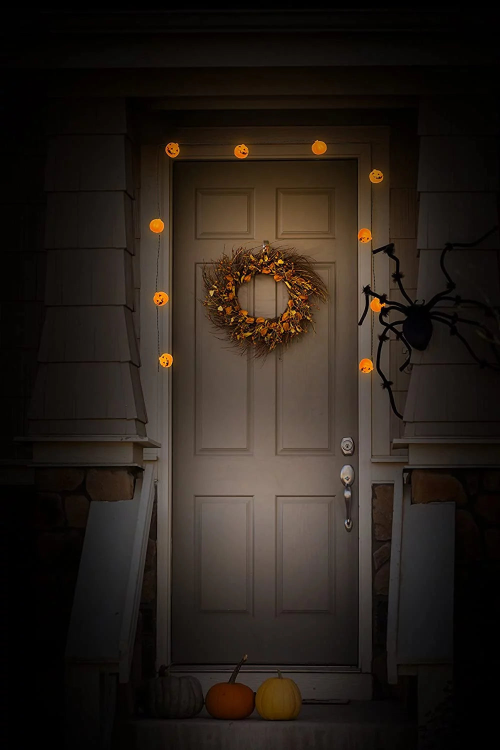 Halloween String Lights, 10 Big 3 Inch Battery Powered Jack O Lantern Blinking Lights with Motion Sensor and Halloween Music, Halloween Decorations. (Pumpkin)