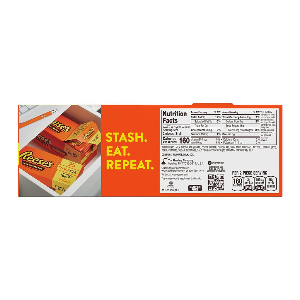 Milk Chocolate Snack Size Peanut Butter Cups, Candy Pantry Pack, Halloween Candy, 13.75 Oz (25 Pieces)