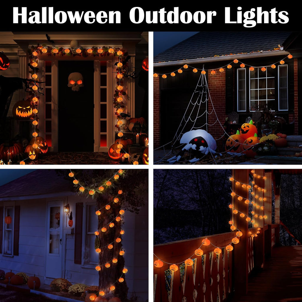Solar Halloween Lights 60 Leds, Outdoor Pumpkin Lights with 8 Modes, 25.9 FT Decorations for Porch, Window, Garden, Yard, Party