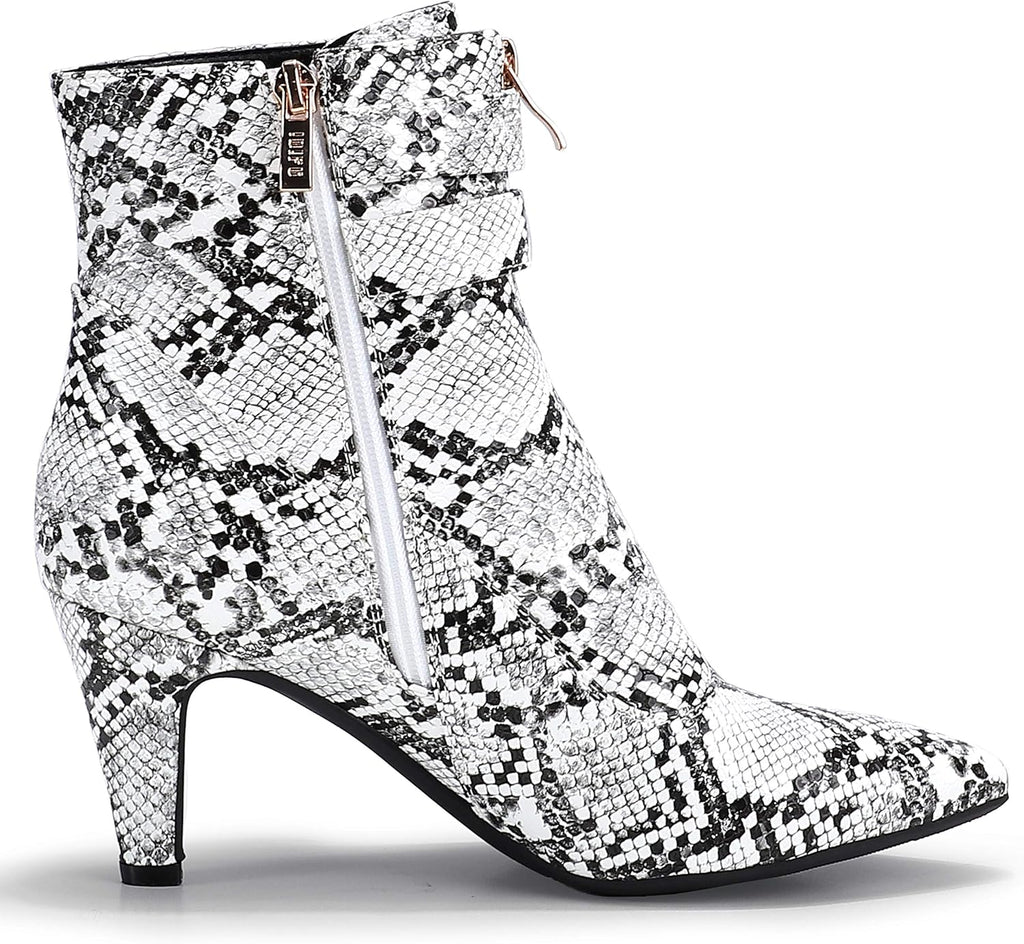 Women'S Pointed Toe Metal Buckle Two Strap Ankle Booties Side Zipper Kitten Heel Dress Classic Short Boots