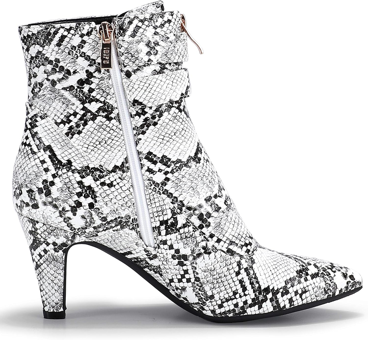 Women'S Pointed Toe Metal Buckle Two Strap Ankle Booties Side Zipper Kitten Heel Dress Classic Short Boots