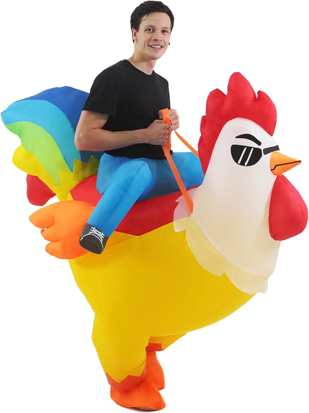 Inflatable Adult Halloween Costumes Blow up Chicken Ride on Rooster Costume for Halloween Funny Riding Costume Men Women Cosplay Party