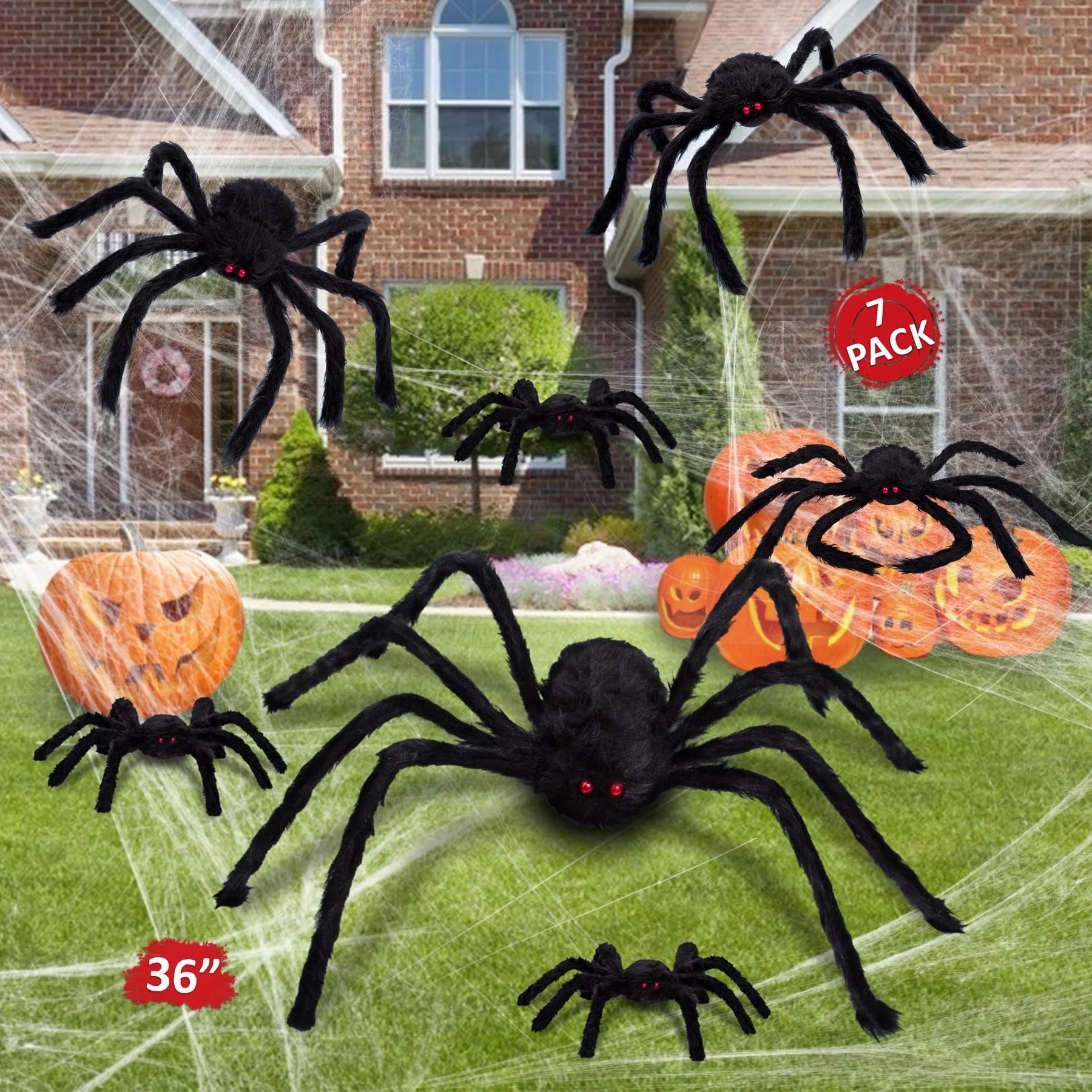 Halloween Spider Decorations, 7 Pack Scary Spider Props Cobwebs Halloween Outdoor Indoor Party Yard Decor