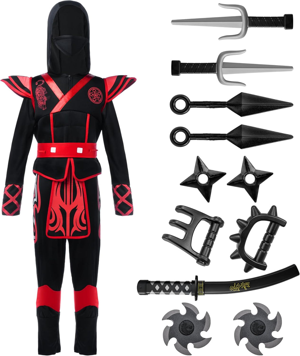 Red Ninja Costume for Kids, Boys Halloween Dress up Party, Ninja Role Playing