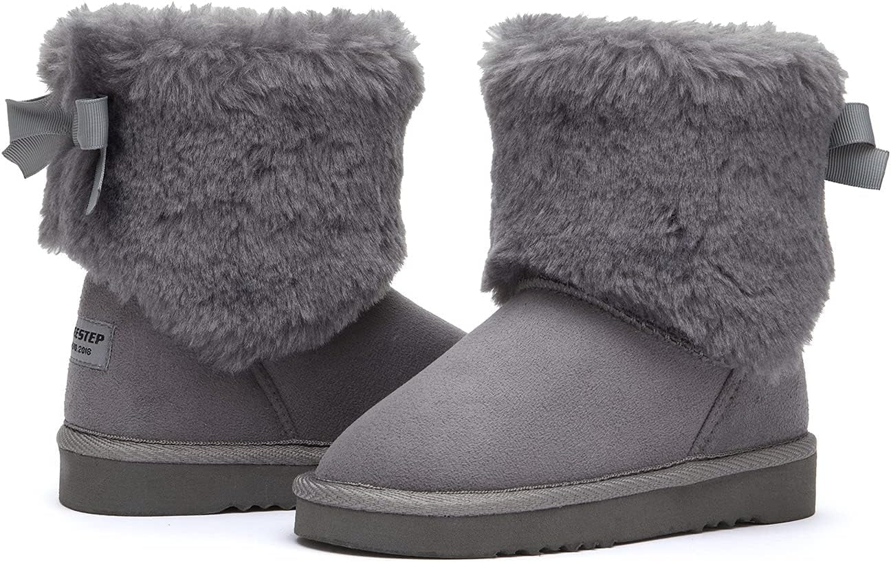 Girls Toddler Little Kid Warm Fur Winter Ankle Flat Snow Boot(8 Toddler, Fur Grey)