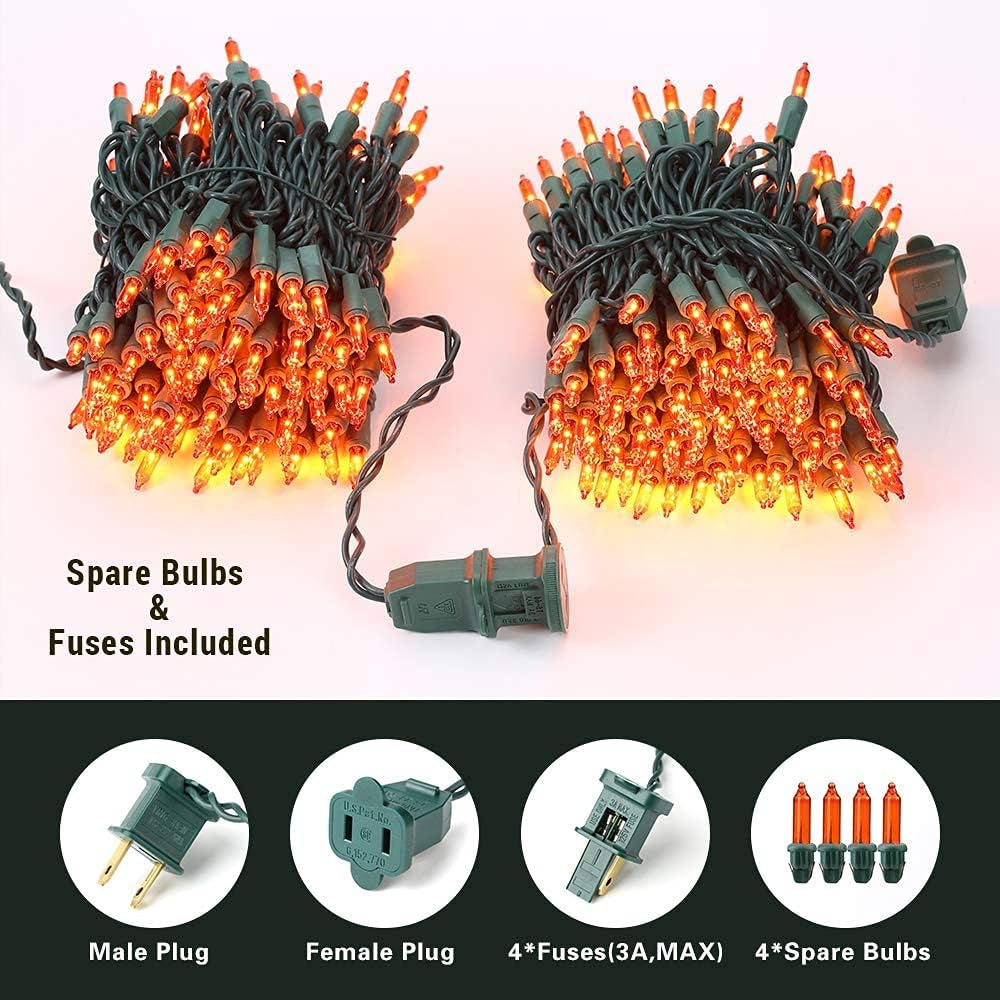 Orange Halloween Lights, 69.6FT 300 Count Halloween String Lights Linkable, UL Certified Orange Light String, Mini Incandescent Light Set for Indoor Outdoor Christmas Fall Thanksgiving Tree