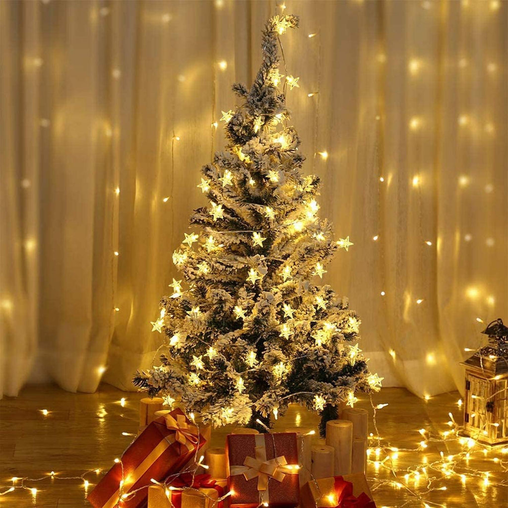 Warm White Christmas Lights, 33Ft 100 LED Star String Lights
