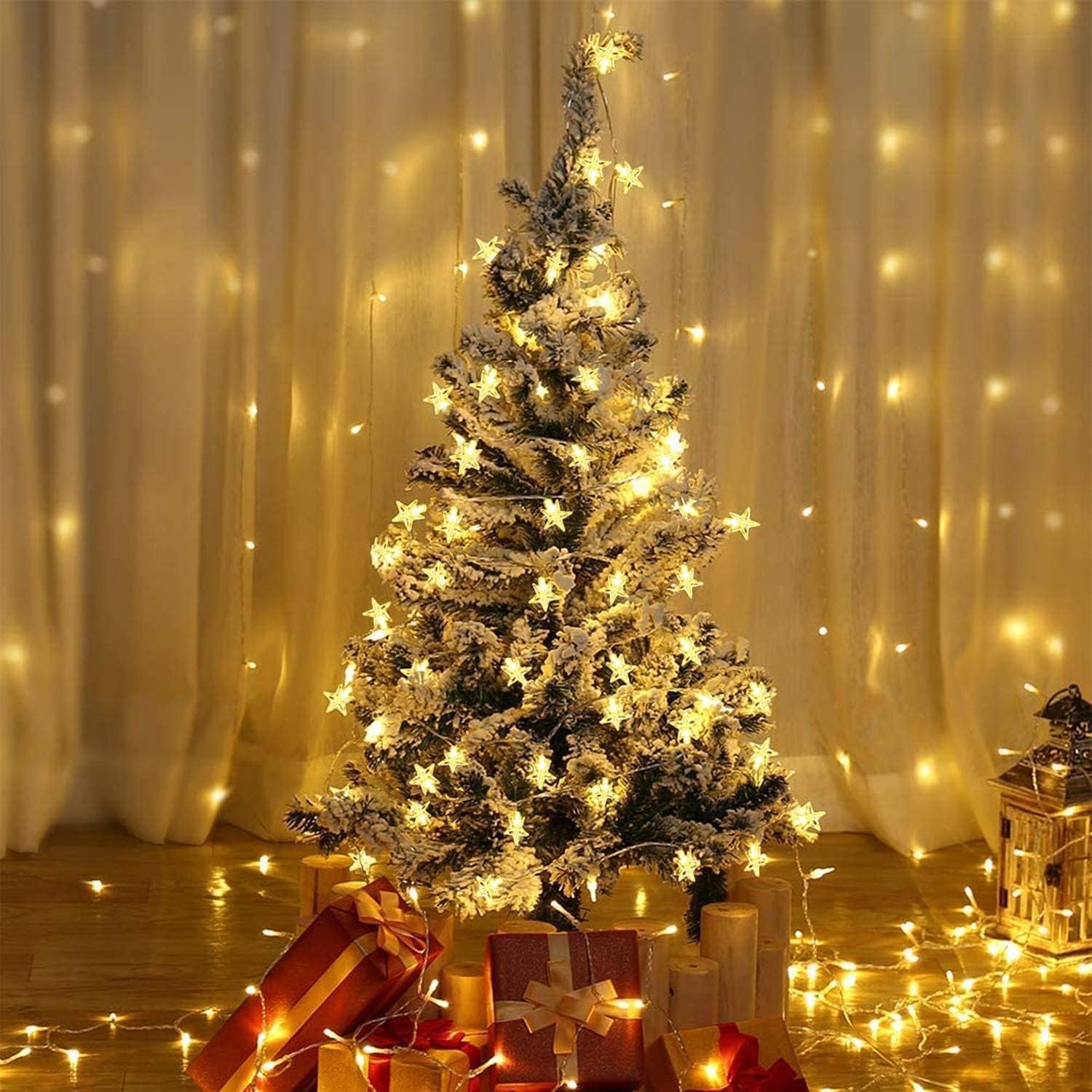 Warm White Christmas Lights, 33Ft 100 LED Star String Lights