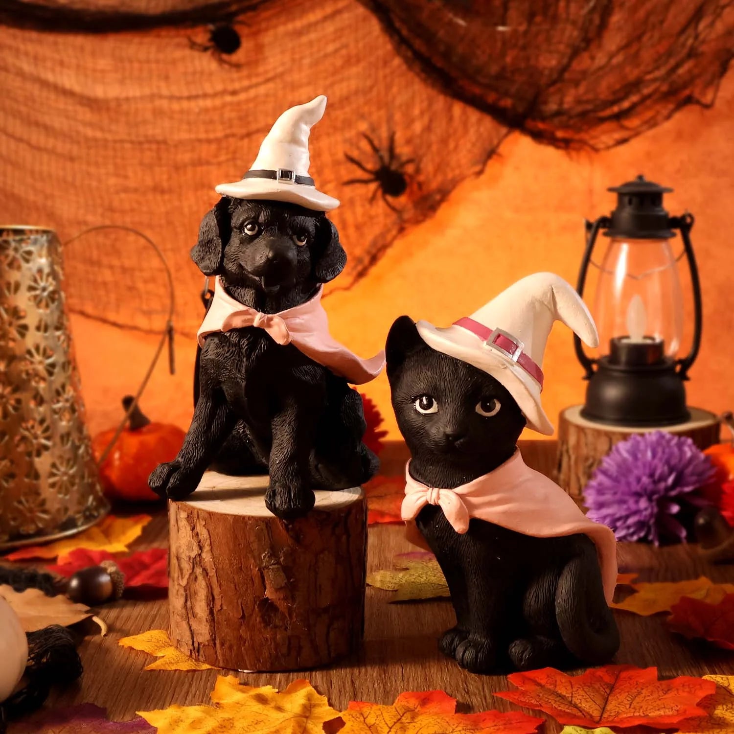 Halloween Decoration Indoor Set of 2, Halloween Black Cat and Black Dog for Vintage Halloween Cat Decor, Halloween Gifts
