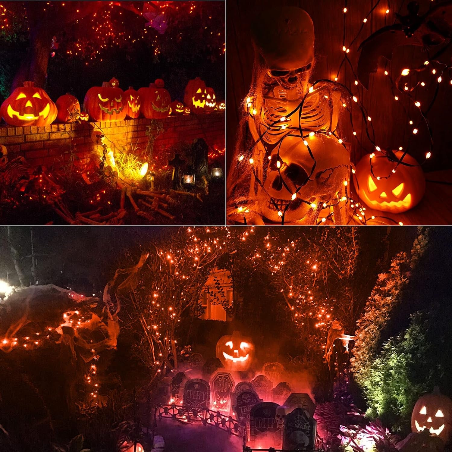 Halloween Lights Outdoor, 72Ft 200 LED Orange String Lights Indoor Connectable, 8 Modes Orange Halloween Lights Black Wire for outside Halloween Thanksgiving Fall Christmas Tree Garden Patio
