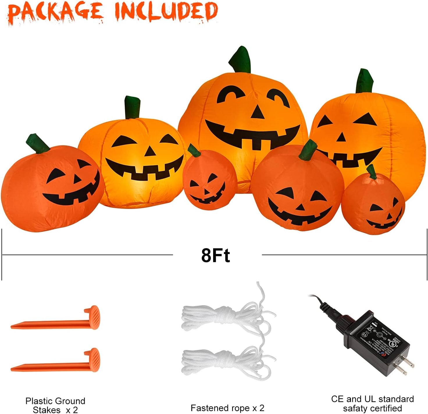 Halloween Inflatables 8FT Long Inflatable Pumpkins with Built-In Leds - Outdoor Yard Decorations for Harvest and Halloween Party, Garden, Lawn - Fun Halloween Decors Harvest Giant Pumpkins