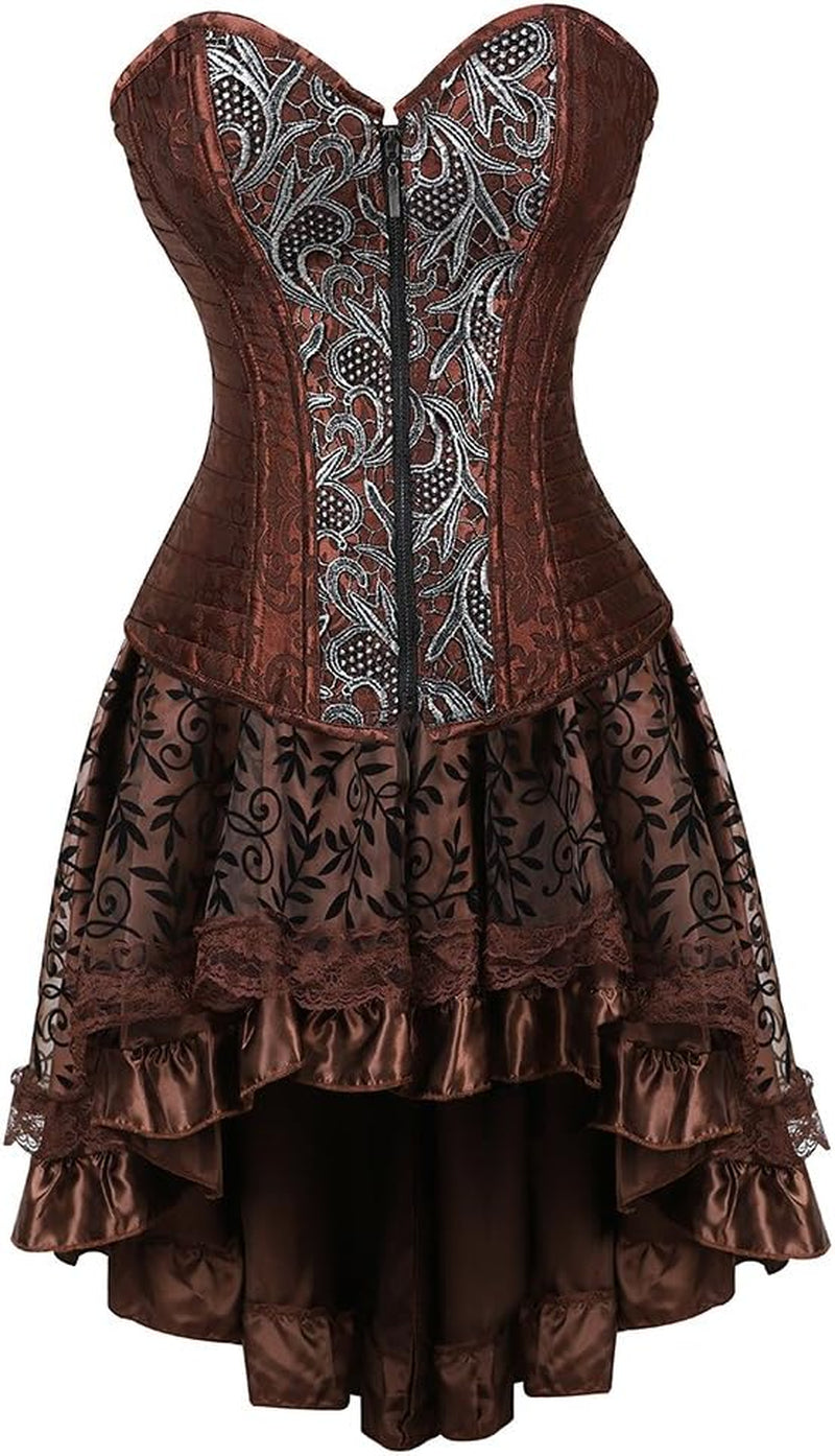 Steampunk Corset Dresses for Women Steam Punk Gothic Overbust Corset and Skirt Set Halloween Costumes