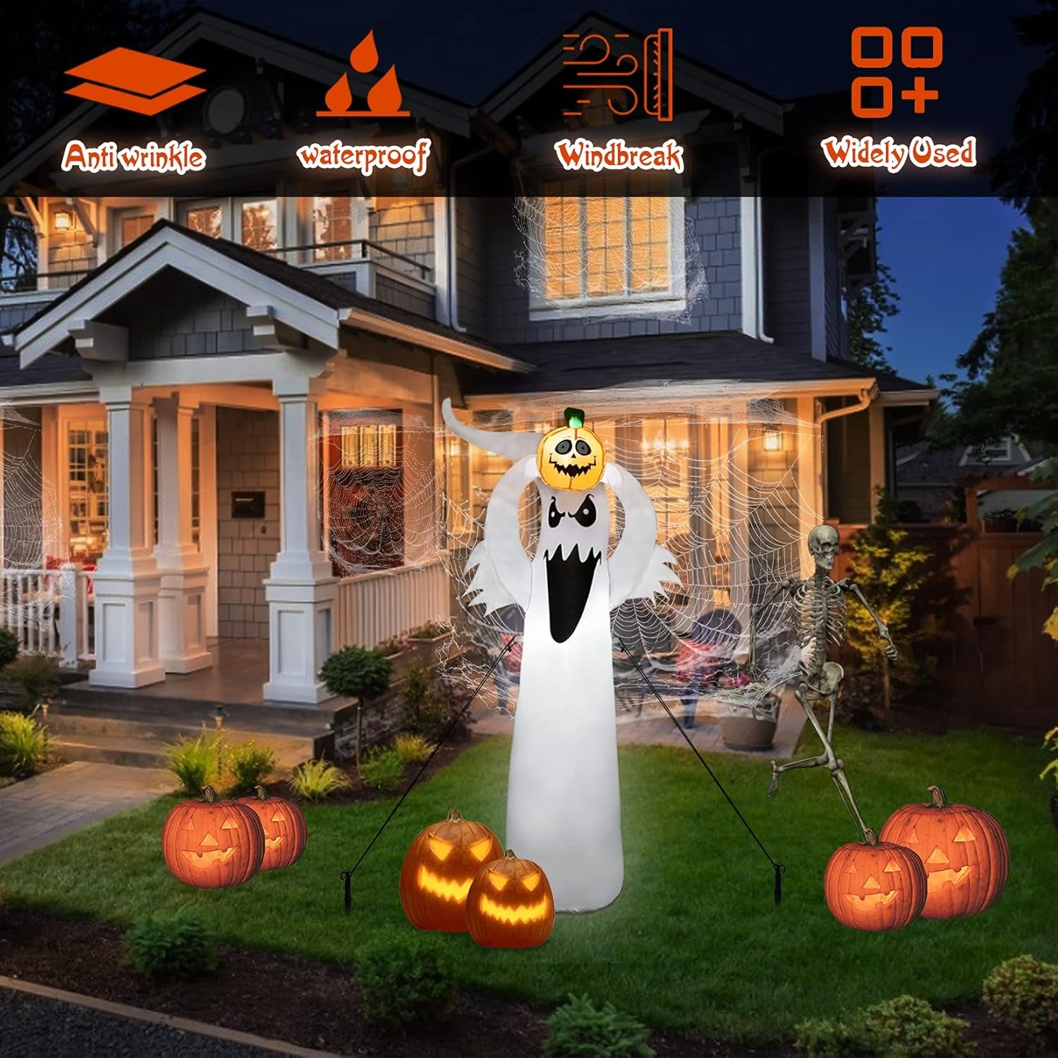 6FT Halloween Inflatables Clearance, Halloween Decoration Outdoor, Inflatable Ghost Holding Pumpkin with LED Lights, Halloween Blow up Yard Decorations for Holiday/Party/Garden