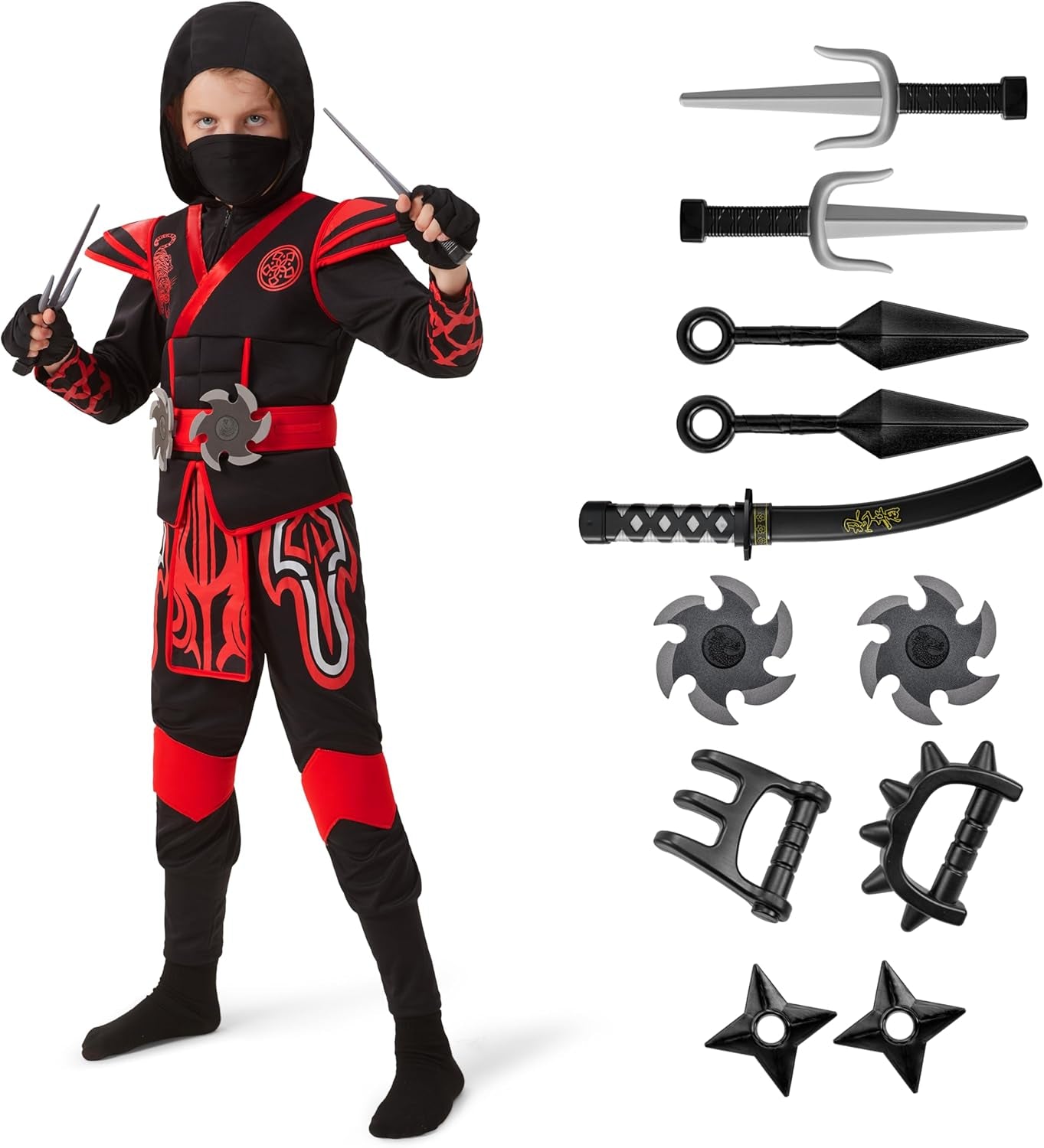 Red Ninja Costume for Kids, Boys Halloween Dress up Party, Ninja Role Playing