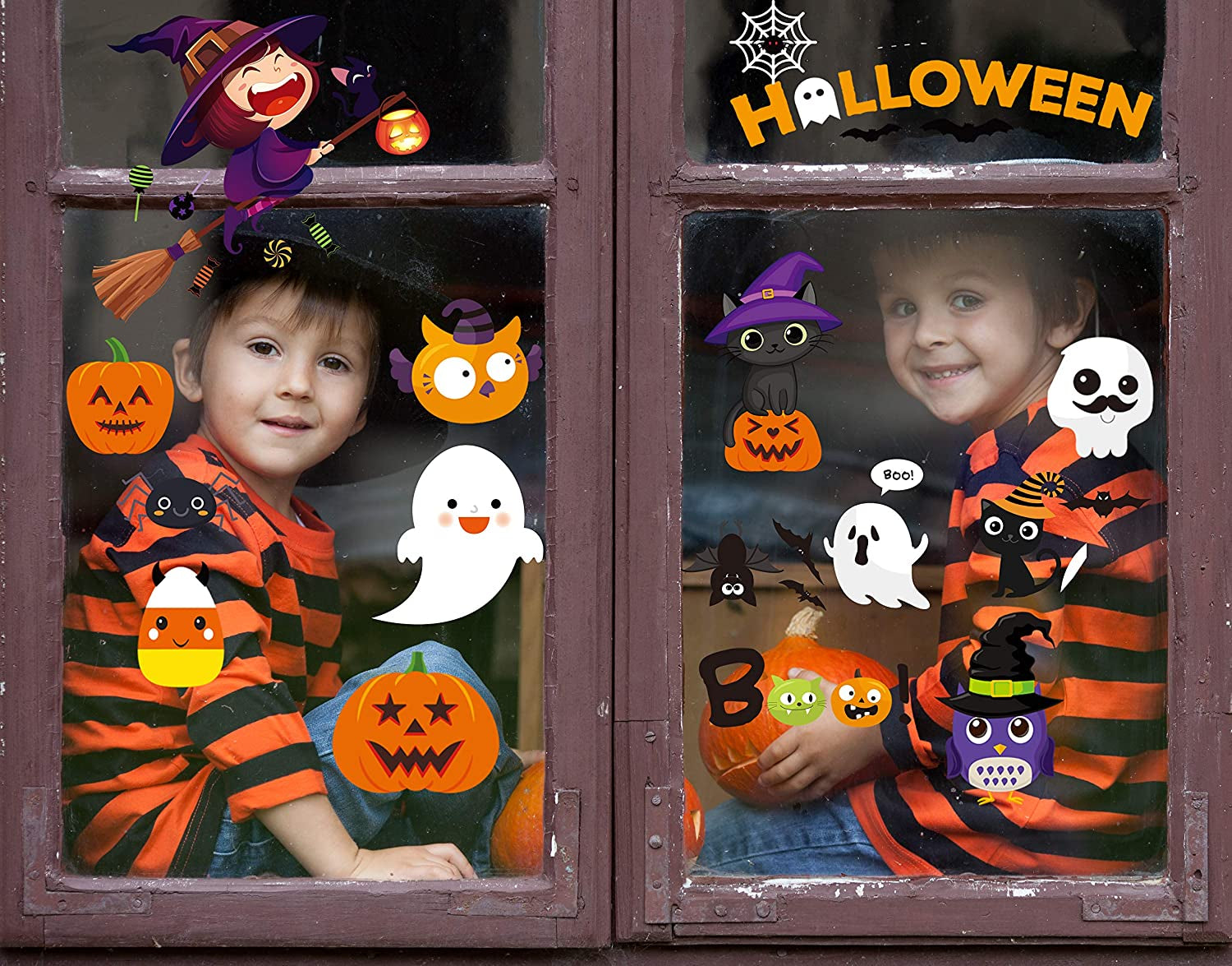 Halloween Window Clings - Halloween Window Decorations Stickers Decals Decor Cute Pumpkin Ghost Decor for Room Bathroom Kitchen