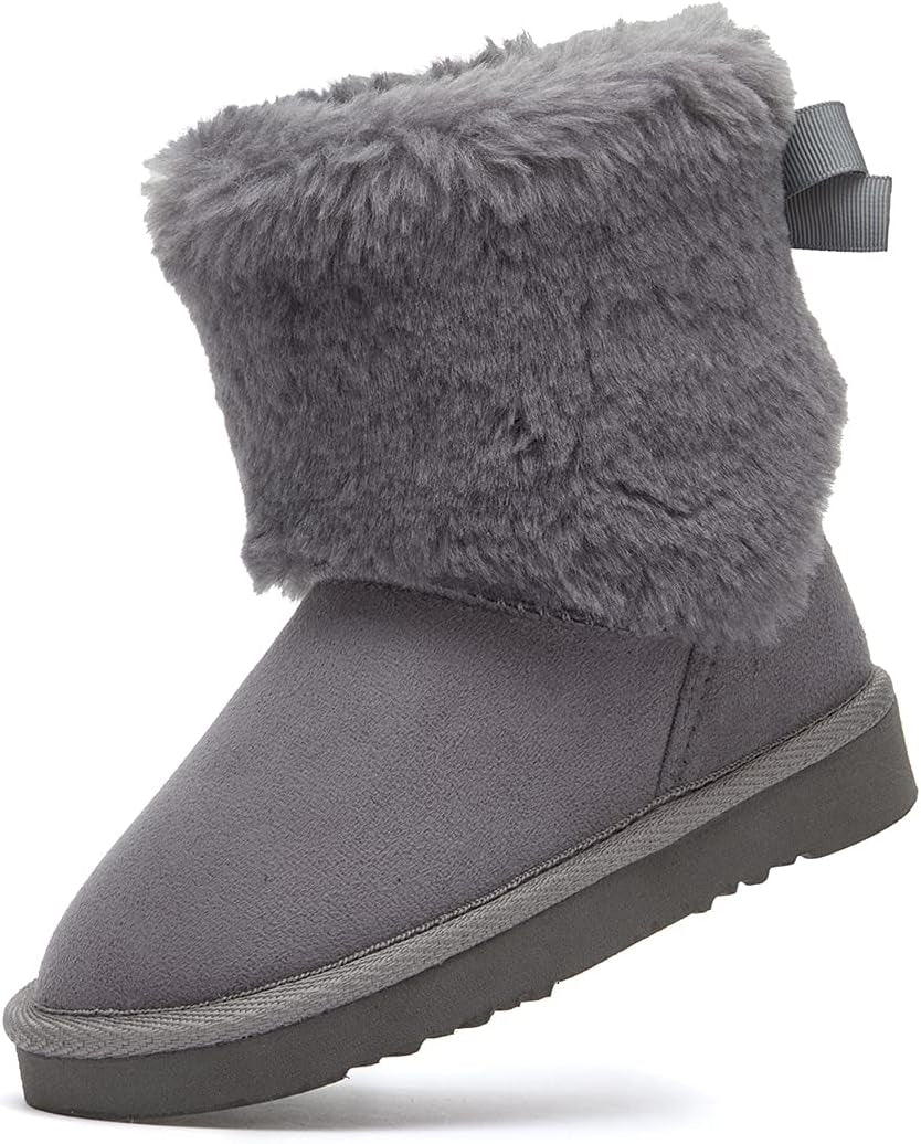 Girls Toddler Little Kid Warm Fur Winter Ankle Flat Snow Boot(8 Toddler, Fur Grey)