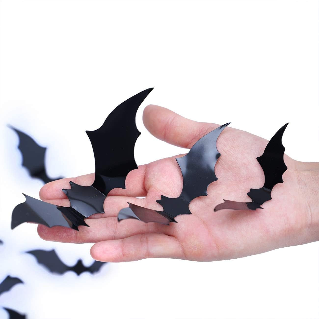 Bats Wall Decor, 120 Pcs 3D Bat Halloween Decoration Stickers for Home Decor 4 Size Waterproof Black Spooky Bats for Room Decals