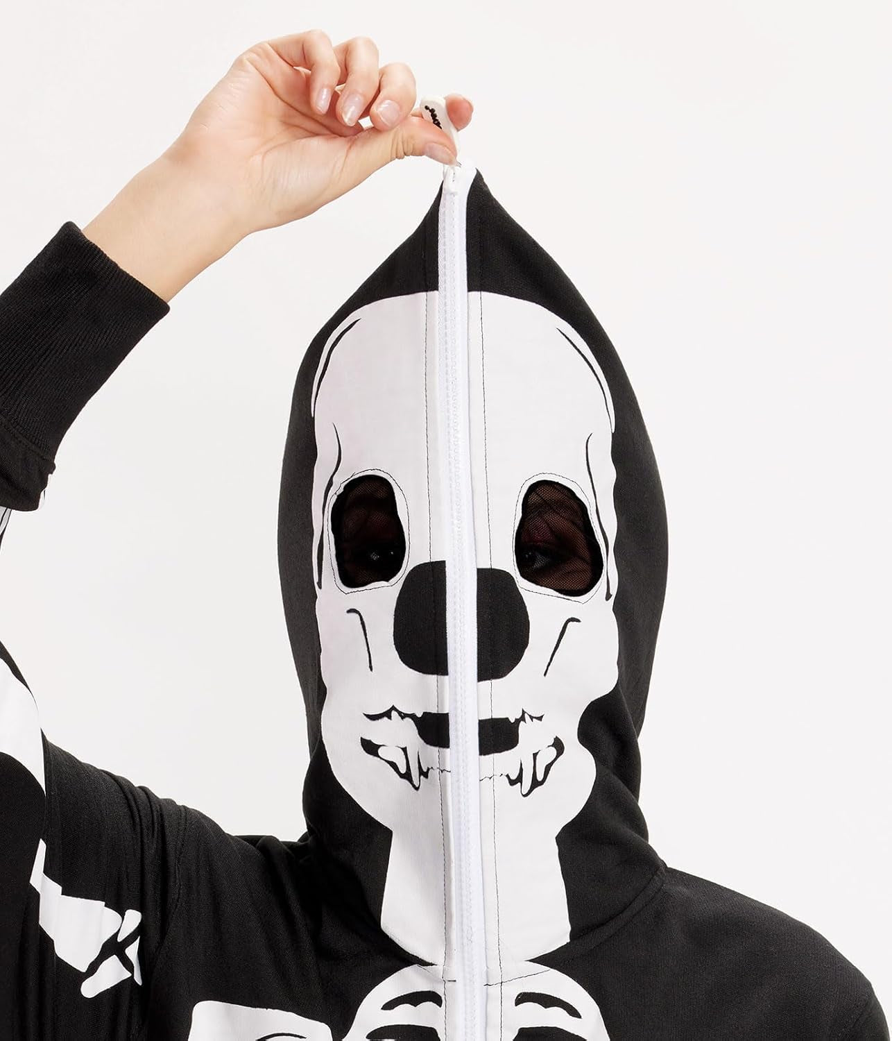 Halloween Skeleton Costume for Women - Comfy Easy Adult Onesie Jumpsuit - Front and Back Print with Zip up Mask