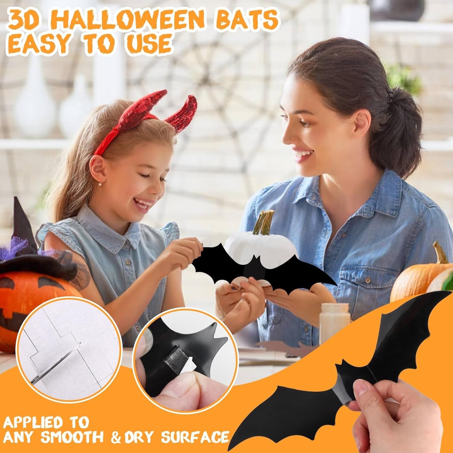 Bats Wall Decor, 120 Pcs 3D Bat Halloween Decoration Stickers for Home Decor 4 Size Waterproof Black Spooky Bats for Room Decals