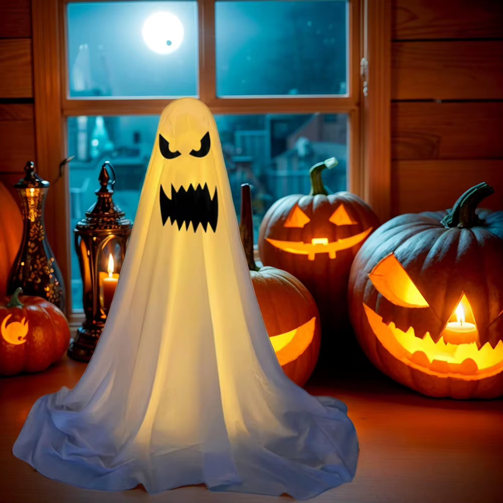 33.5Inch Halloween Ghost Light Halloween Light up Spooky Ghost Scary White Ghost Standing Decoration Halloween Party Decoration