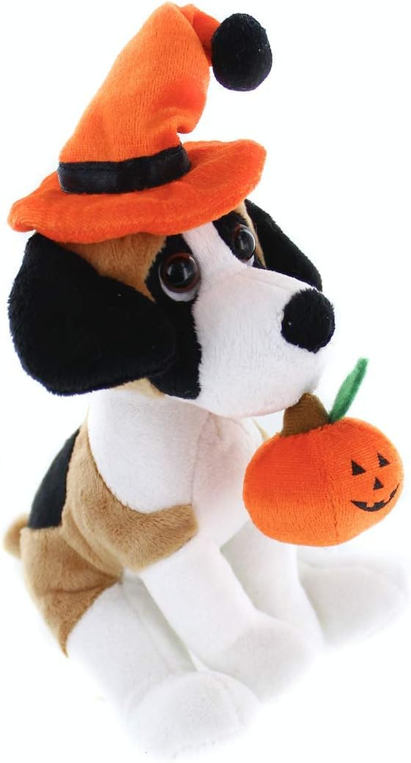Halloween Pawpals 8 Inches Puppy Dog Plush Stuffed Toy Comes with Hat and Halloween Jack O Lantern - Pumpkin for Kids on This Holiday (Beagle)