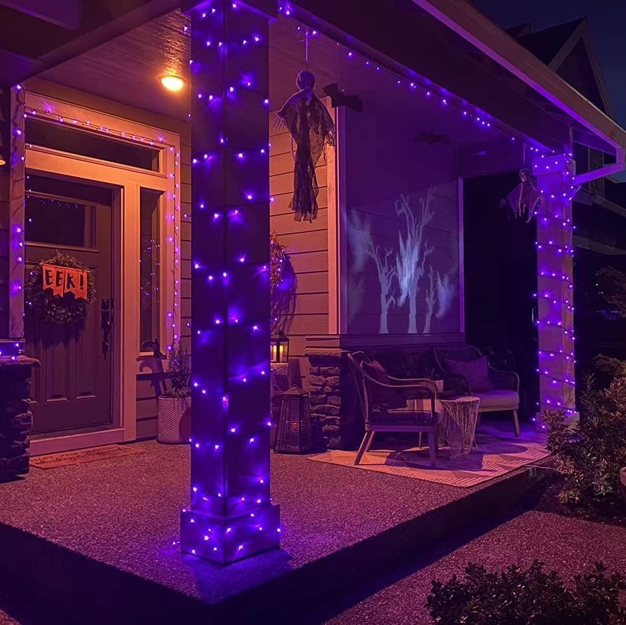 66Ft 200 LED Purple Halloween Lights Outdoor Waterproof, Green Wire Christmas String Lights Indoor, 8 Modes Twinkle Tree Lights Plug in with Timer Memory